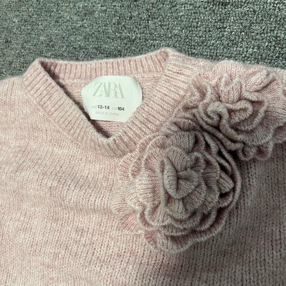 Zara Blush Knit Sweater with Floral Accents - Picture 2 of 4